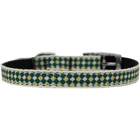 MIRAGE PET PRODUCTS 0.38 in. Green Checkers Nylon Dog Collar with Classic BuckleSize 14 126-222 3814